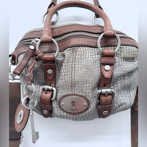 Fossil Maddox Gray Snakeskin Satchel Handbag